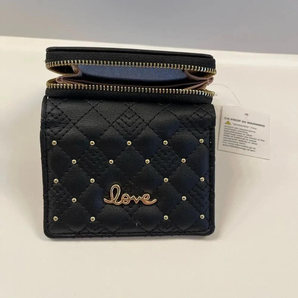 Quilted Studded Love Wallet - Black- Gift Idea - NWT